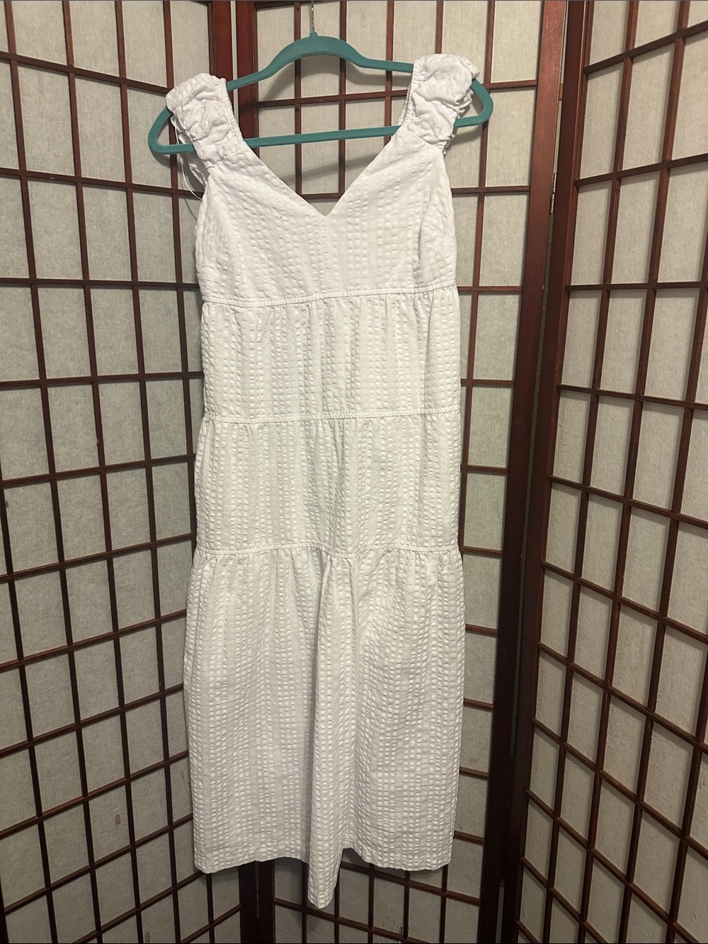 Old Navy White Textured Tiered Midi Dress